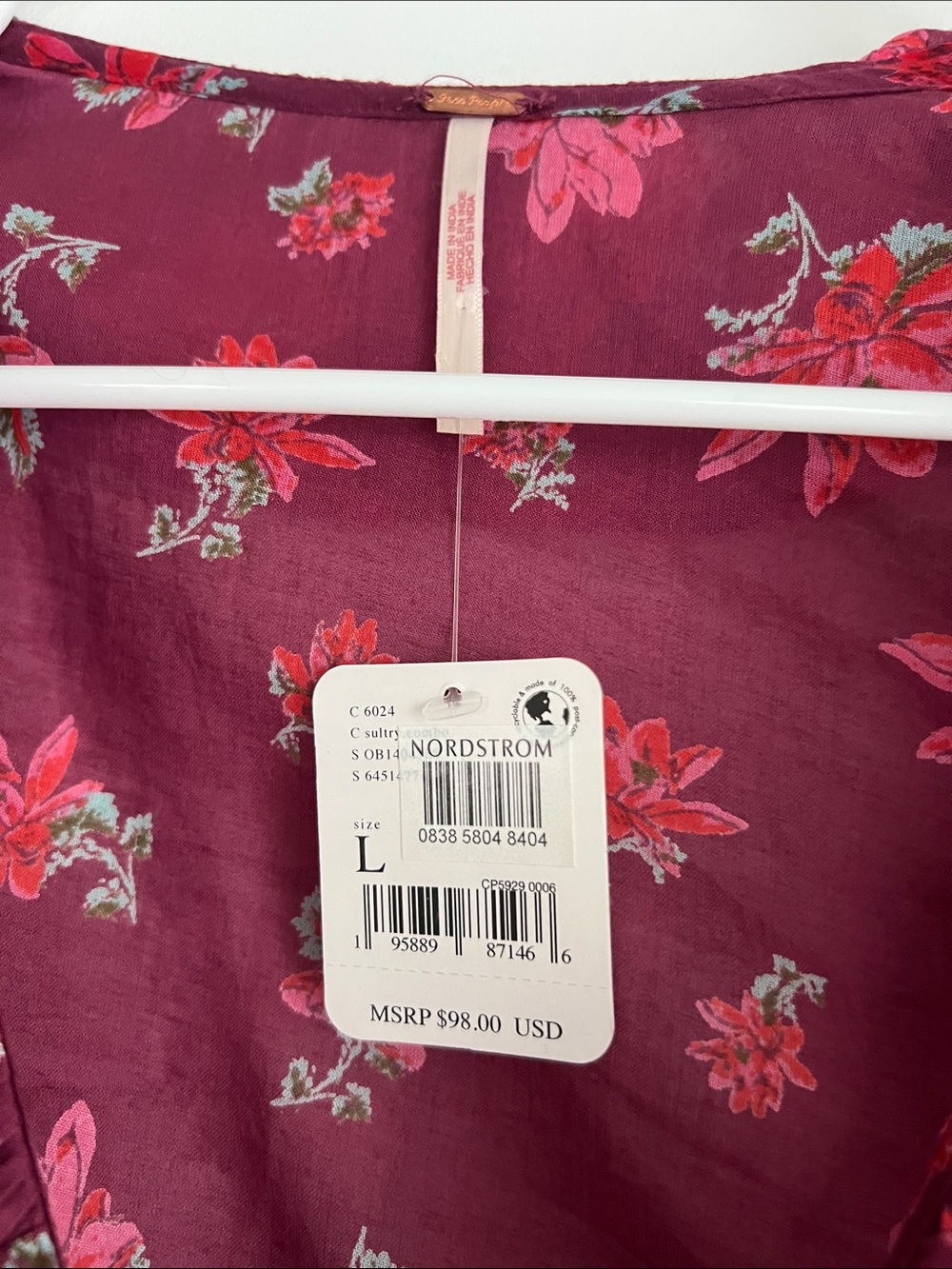 Free People - Floral Ruffle Wrap Top - Burgundy Pink - Picture 2 of 3